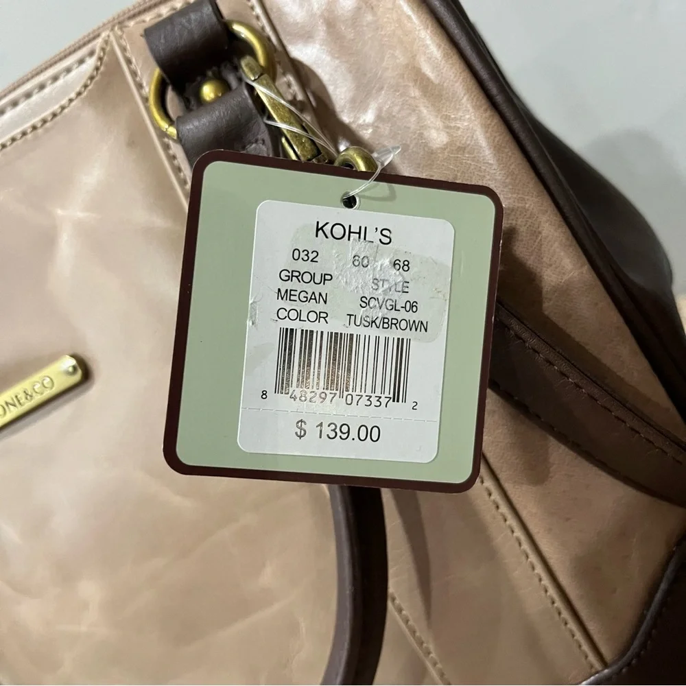 NEW Stone & Co. Megan Satchel Tan/Brown Leather Crossbody Purse 2 Toned 12x4.5x9